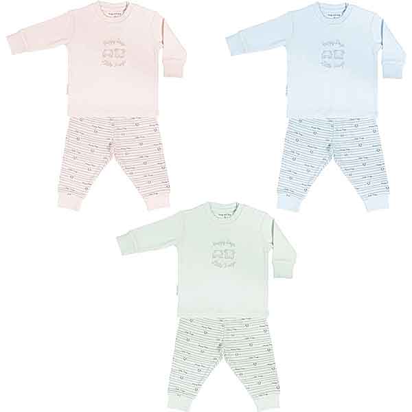 Leuke pyjama's met print op het broekje en borduursel op het shirtje, van het merk Frogs and Dogs uit de collectie Happy Dogs & Little Frogs.