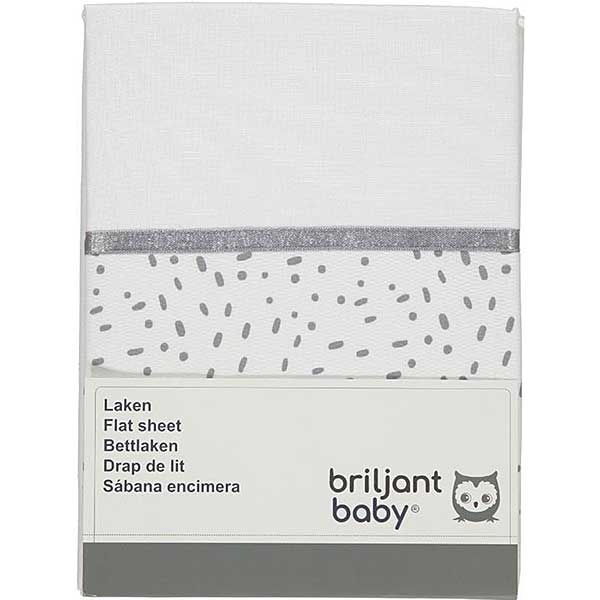 Dit geweldig mooie laken uit de collectie Minimal Grey van het kwaliteitsmerk Briljant Baby is gemaakt van hoge kwaliteit katoen en is voorzien van leuke vlekkenprint.