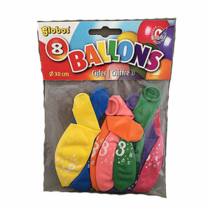 Cijferballonen nr 3 - Multicolor – 30 cm – Globos