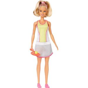 Barbie Tennisspeler met Racket - Wit/Geel - Mattel
