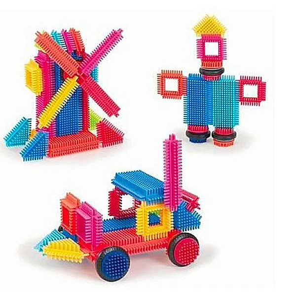 Leuke gekleurde blokken met diverse uitstekels om leuke figuren te maken. Bouw de voorbeeld figuurtjes of laat de creativiteit van jouw kleintje zijn gang gaan.