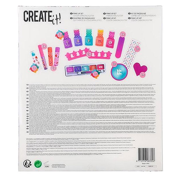 Leuke make-up set voor de hippe dametjes onder ons. Deze set is 16-deligDeze make-up is speciaal gemaakt voor kinderen. Komt uit de collectie van Create-it!