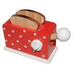 Simply voor kids houten mini broodrooster in rood met witte stipjes voor speelkeuken en fantasierijk speelplezier