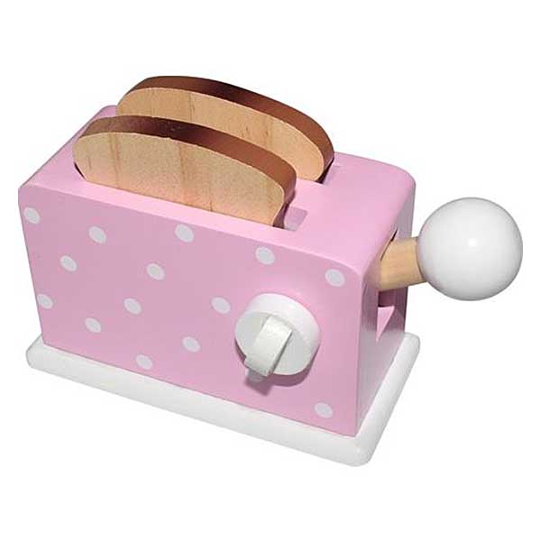 Simply voor kids houten mini broodrooster in roze met witte stipjes voor speelkeuken en fantasierijk speelplezier