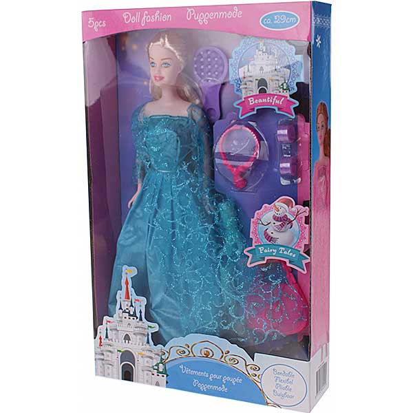 Deze leuke tienerpop heeft blond haar en een mooi blauw jurk met kant. In de verpakking zitten ook allerlei leuke accessoires. Hiermee kan je veel speelplezier hebben.
