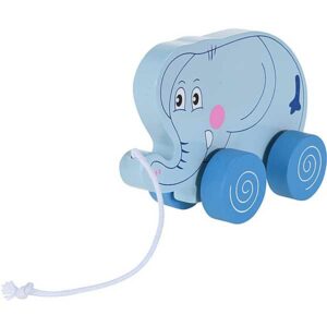 Free and Easy houten trekdier Olifant - blauw - 14,5 cm