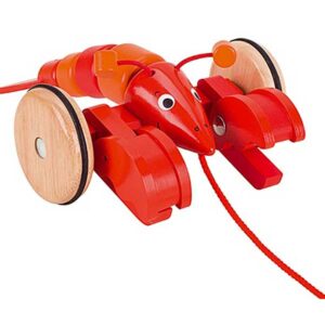 Goki houten trekdier Kreeft - rood/oranje - 27 cm