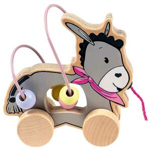 Happy People houten kralenframe Ezel - grijs/roze/wit - 15 cm