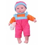 Babypopje met geluiden van Jonotoys in roze en oranje van 30 cm voor fantasierijk verzorgend speelplezier