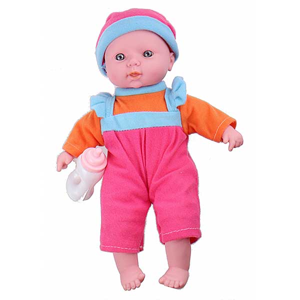 Babypopje met geluiden van Jonotoys in roze en oranje van 30 cm voor fantasierijk verzorgend speelplezier