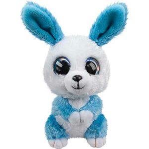 Knuffel Rabbit Ice van Lumo Stars in blauw en wit met grote glanzende ogen en zachte pluche vacht