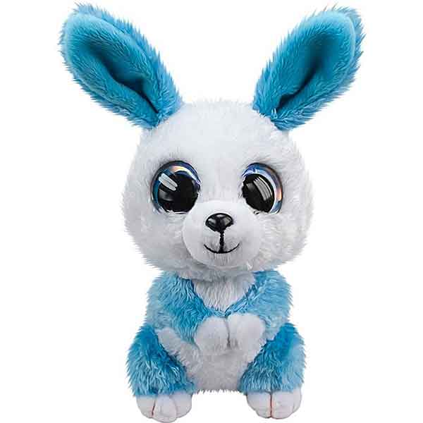 Knuffel Rabbit Ice van Lumo Stars in blauw en wit met grote glanzende ogen en zachte pluche vacht