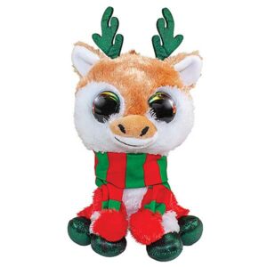 Knuffel Christmas Reindeer Jul - Pluche - Beige/Wit/Groen/Rood - 15 cm - Lumo Stars