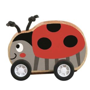 Houten lieveheersbeestje op wielen - Rood/Zwart 7,5 cm - Moses