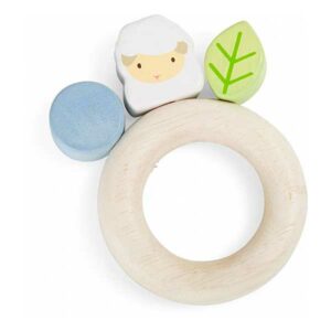 Small Foot houten bijtring & grijspeeltje Lam - wit/blauw/groen