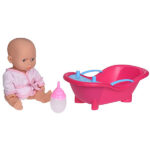 Tender Toys babypop met roze badje en flesje van 30 cm voor fantasierijk verzorgend speelplezier