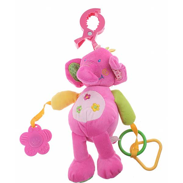 Maak jouw kind aan het lachen met deze vrolijke olifant knuffel van Eddy Toys. De olifant heeft allerlei vrolijk gekleurde speeltjes die makkelijk zijn vast te houden en wanneer je schud, hoor je klik-klak geluidjes.