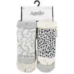 Schattige sokjes voor de voetjes van je baby. Set bestaat uit 1x grijs sokjes met tekst, 1x beige met panterprint, 1x grijs met tijgerprint & 1x beige met het hoofd van een hondje.