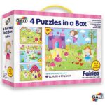 In deze set zitten 4 verschillende puzzels. De puzzels bevatten 12, 16, 20 en 24 stukjes zijn hartstikke leuk voor kleine feeënfans. De puzzels zitten in een koffer die je handig mee kunt nemen als je bijvoorbeeld ergens gaat spelen of logeren.