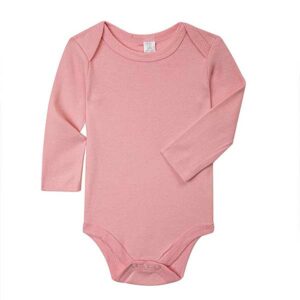 Een leuk effen roze romper met lange mouw. Het rompertje is gemaakt van 100% katoen en heeft drukkertjes tussen de beentjes. Van het merk Baby Kiss.