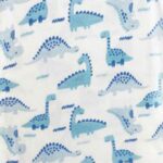 Een leuk witte rompertje met dinoprint in verschillende kleuren blauw. Het halsje en de randen van de pijpjes zijn afgezet met een grijze bies. Gemaakt van 100% katoen.