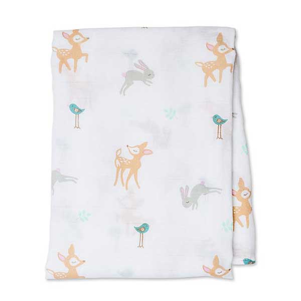 Deze Lulujo swaddle heeft een royaal formaat van 120 x 120 cm en is gemaakt van een hoge kwaliteit 100% dubbellaags katoenen mousseline. Deze swaddle heeft een leuke print van hertjes op een witte ondergrond. Mousseline katoen is licht, open geweven en ademend en daardoor warmte regulerend. Hoe vaker je de Lulujo producten wast hoe zachter ze worden en des te beter ze vocht opnemen!