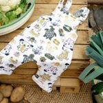 Heerlijk zacht en uiterst comfortabel tuinbroekje in de kleur ecru met een leuke print van verschillende dieren uit de collectie van Frogs and Dogs.