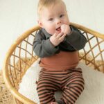 Een gestreept broekje in de kleuren bruin en zwart uit de Dino Park collectie van Frogs and Dogs. Een stoer broekje aan de zijkant 2 zakjes en een elastische broeksband.