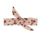 Lief en schattig roze knoophaarbandje gemaakt van katoen uit de collectie Wild about You van Frogs and Dogs met een print in aubergine & bruin.