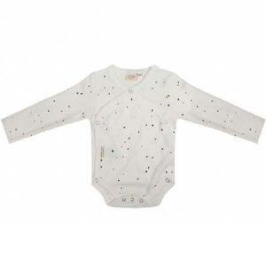 Dit mooie romper met lange mouw Dots Cloud Dancer met leuke stippenprint komt uit de collectie van Little Indians. Het rompertje heeft een overslag.