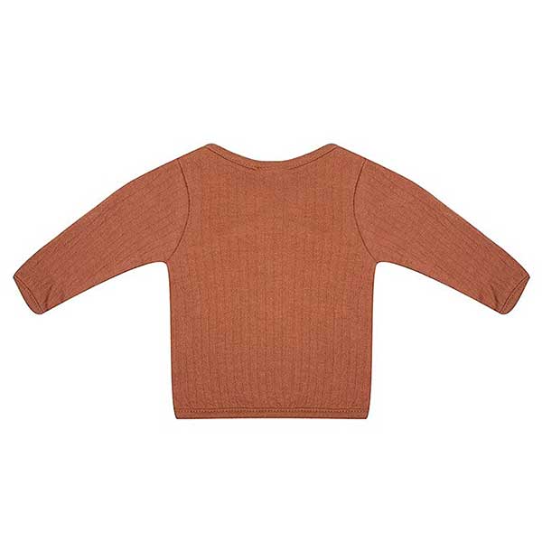 Dit mooie shirt lange mouw Amber Brown komt uit de collectie van Little Indians. Het shirtje heeft een overslagsluiting. Gemaakt van biologisch katoen.