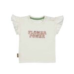 Een lieve wit shirtje met ruche mouwtjes uit de collectie Flower Power van Frogs and Dogs. Op het shirtje staat de tekst in genaaide letters: Flower Power.