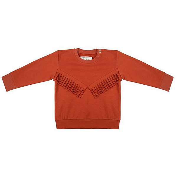 Dit mooie sweater lange mouw Boho Volant Picante met volant in de kleur roestbruin komt uit de collectie van Little Indians. Gemaakt van biologisch katoen.