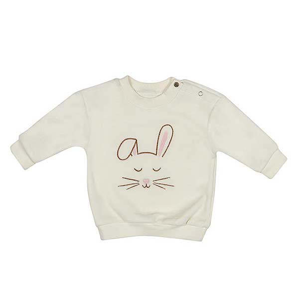 Een leuke en schattig sweater in de kleur wit uit de collectie Winter Flower - Bunny Velvet van Frogs and Dogs. Het konijntje is geborduurd.