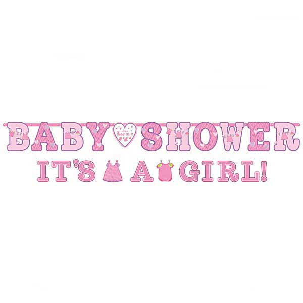 Met deze leuke set kan je de babyshower gezellig aankleden. De set bestaat uit 2 slingers met de teksten Baby Shower & It’s a Girl in de kleur roze.
