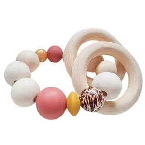 Just Cute bijtring Bobbie - hout & siliconen - oker/oudroze/panter
