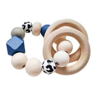 Just Cute bijtring Jopp - hout & Siliconen - blauw/panter
