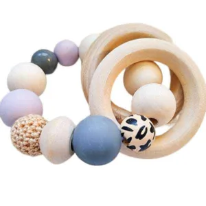 Just Cute bijtring Lois - hout & siliconen - lila/grijs/panter