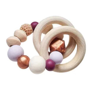 Just Cute bijtring Ruya - hout & siliconen - lila/koper/maroon