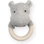 rammelaar bijtring nijlpaard Jollein Soft Knit grijze baby rammelaar met houten ring