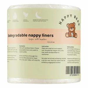 Een rol met 100 inlegvellen voor de wasbare luiers van HappyBear Diapers. Ze zijn geschikt voor alle wasbare luiers van het merk. 