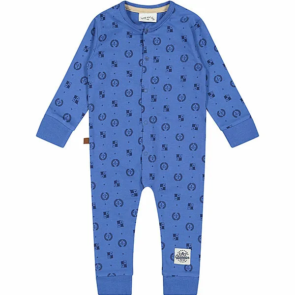 Een heerlijk zacht boxpakje in de kleur blauw met een print van diverse logootjes uit de Handsome Academy collectie van Frogs and Dogs. Het boxpakje is ook geschikt om mee te slapen.