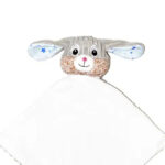 Cubbies sensory knuffeldoekje Sterrennacht met grijs ribfluweel, witte pluche buik en blauwe sterrenoortjes