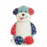 Cubbies Sensory Barkley Bone met blauw corduroy lijf, pootjesprint en botjesmotief in rood en blauw