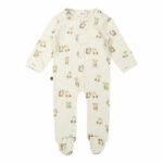 Dit mooie boxpakje met voetjes komt uit de collectie Organic van Frogs and Dogs. Het boxpakje heeft een leuke print van hondjes. Op de voorkant zitten drukkertjes. Tussen de beentjes niet, daar is het gestikt. Dit pakje is voorzien van voetjes, dus sokjes heb je niet nodig. 