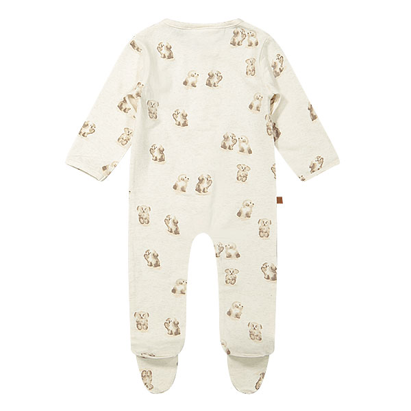 Dit mooie boxpakje met voetjes komt uit de collectie Organic van Frogs and Dogs. Het boxpakje heeft een leuke print van hondjes. Op de voorkant zitten drukkertjes. Tussen de beentjes niet, daar is het gestikt. Dit pakje is voorzien van voetjes, dus sokjes heb je niet nodig.