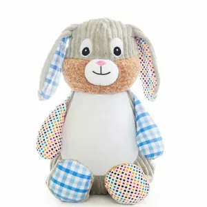 Cubbies Clovis Brampton Sensory Bunny Bubblegum met corduroy lijf en contrasterende stoffen met stippen en ruit