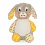 Cubbies Clovis Brampton Sensory Bunny Sunshine met grijs corduroy lijf, bloemenprint en gele stippenstof