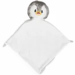 Cubbies knuffeldoekje Bingle met witte buik, grijze achterkant, gele snavel en knoopjes in de hoeken