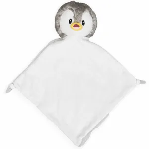 Cubbies knuffeldoekje Bingle met witte buik, grijze achterkant, gele snavel en knoopjes in de hoeken